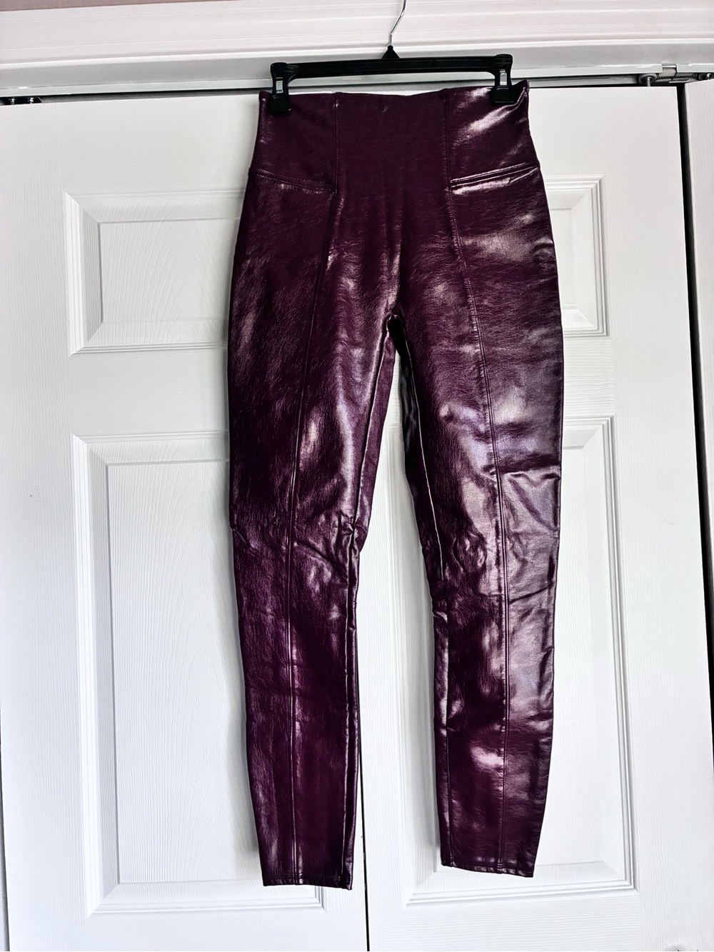 SPANX High-Waist Faux Leather Skinny Pants in Plum